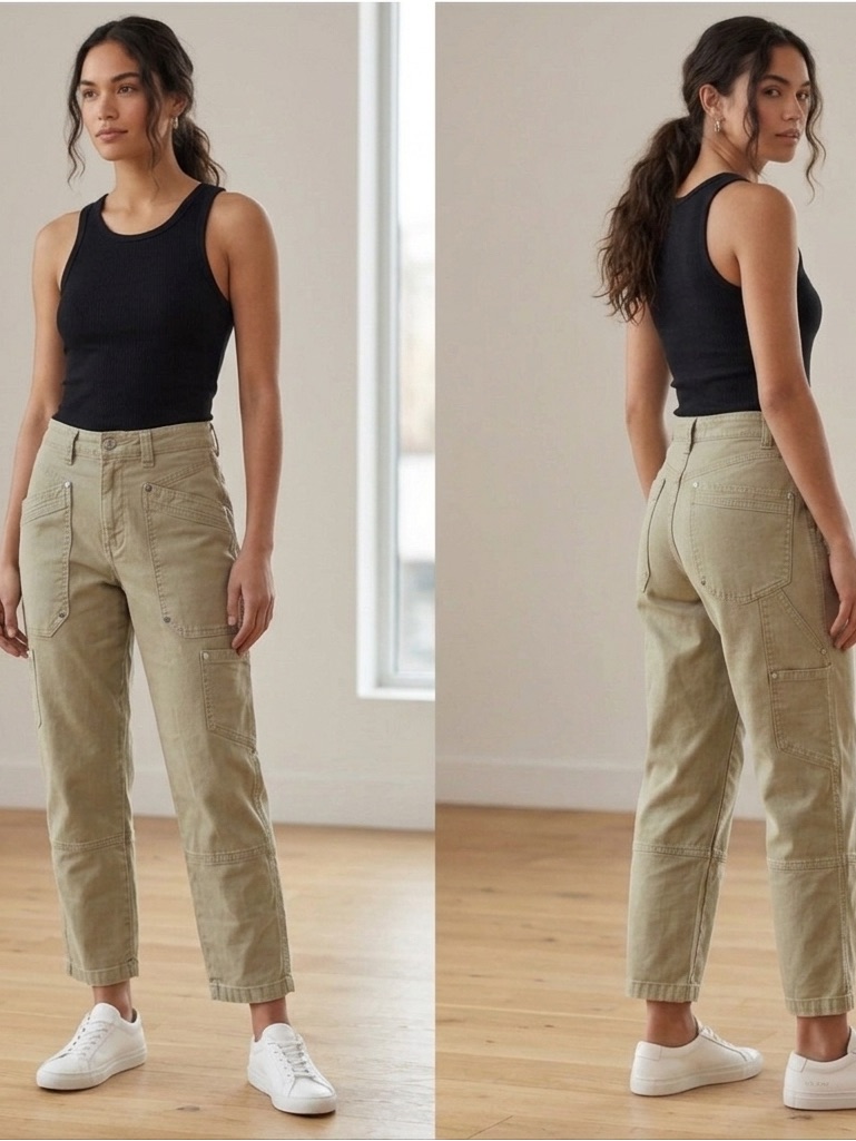 Maeve X Anthropologie Turner Cargo Crop Pants Olive Green Size 26p.